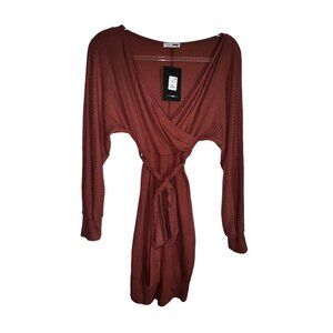 Fashion Nova Sweet Like Sugar Wrap Dress Large Rose Brown Sexy Stretch‎ NWT Date